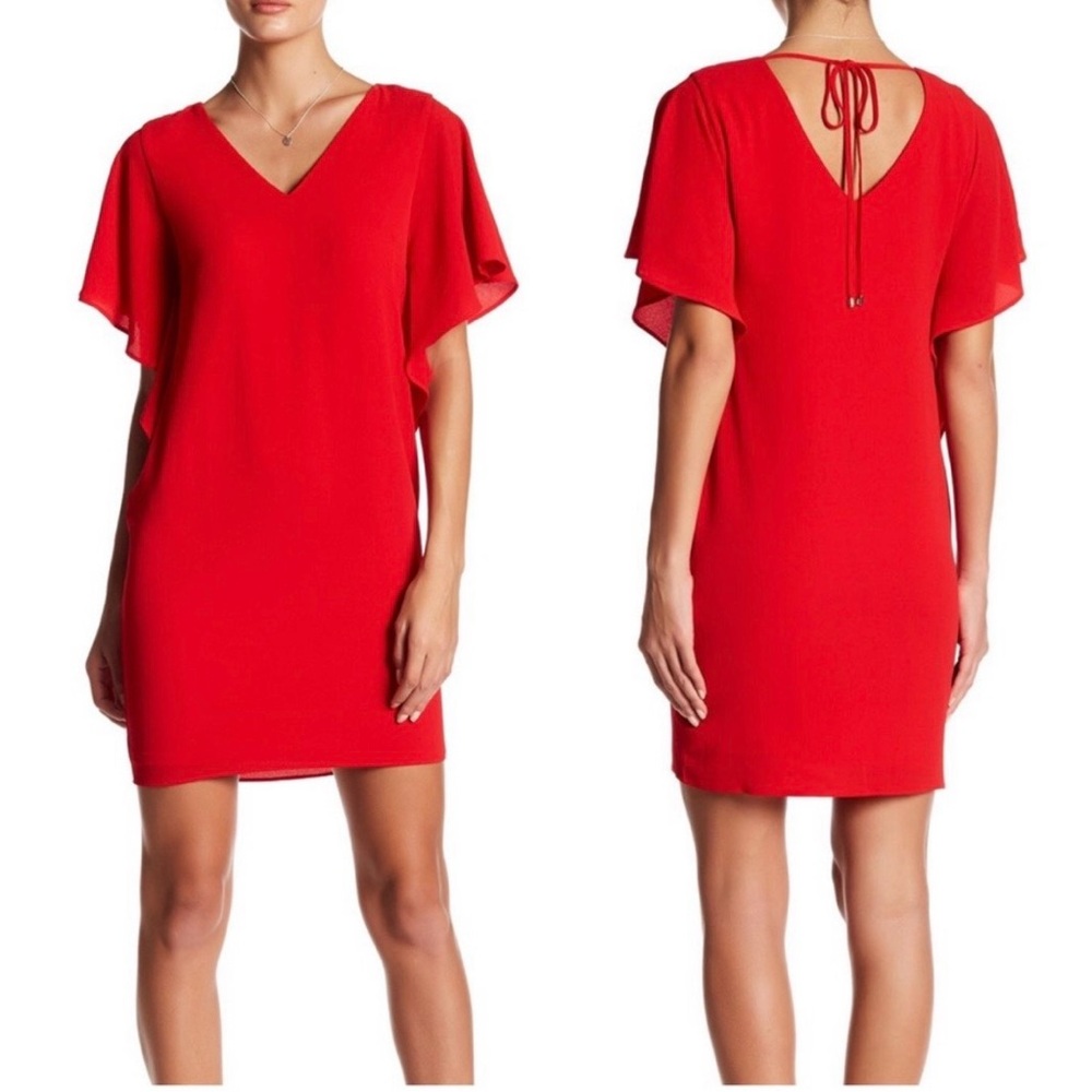 Eliza J Bright Red V-Neck Flutter Sleeve Mini Dress